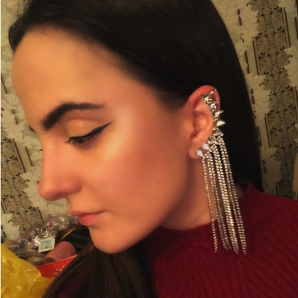 Long Tassel Rhinestone Drop Earrings - Picture 14 of 15